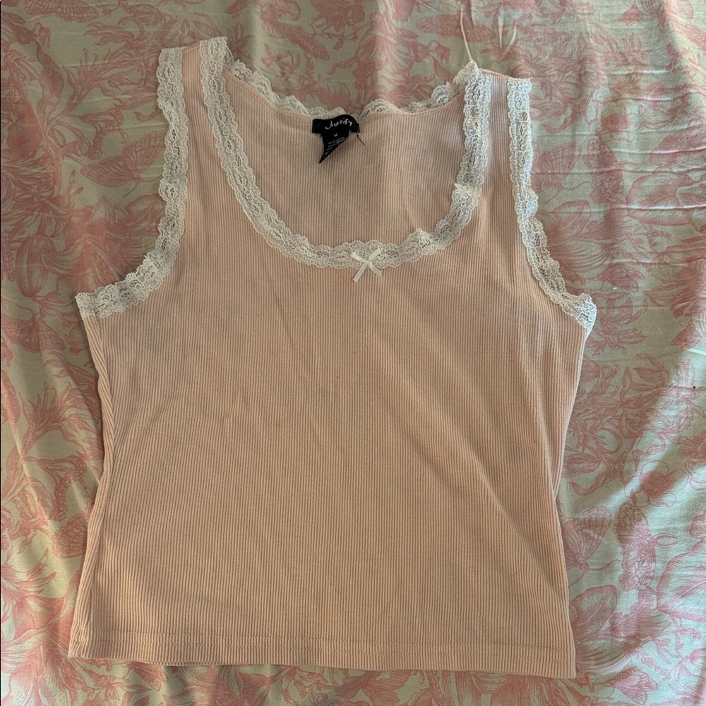 Pink and white lace tank top